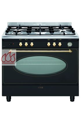 Piano de cuisson noir mat 90cm Unica 5 foyers gaz dont 1 triple couronne et 1 four gaz 