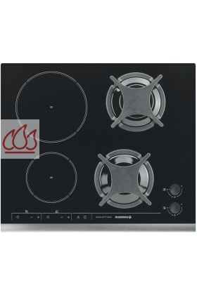 Table de cuisson mixte gaz/induction 57 cm encastrable noire 4 foyers