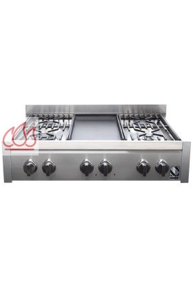 Plaque de cuisson pose libre inox 90cm Genesi 4 foyers gaz (dont 1 wok) et 1 plancha électrique en fonte