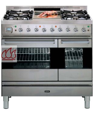 Piano de cuisson inox 90cm avec 2 fours + table de cuisson personnalisable ILVE