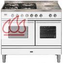 Piano de cuisson blanc finition chrome 100cm avec 4 foyers gaz, 1 coup de feu, 2 fours électriques avec tiroir. EC-ILV253
