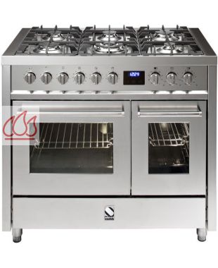 Piano de cuisson "Enfasi" avec 2 fours (électrique multifonctions et traditionnel) et une plaque de cuisson personnalisable 100cm. STEEL