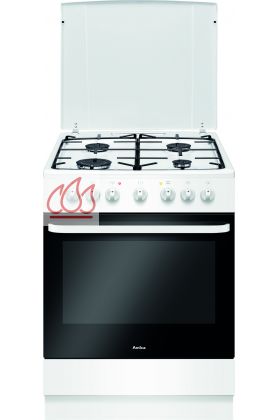 Cuisinière blanche 60cm avec 4 foyers gaz et 1 four catalyse