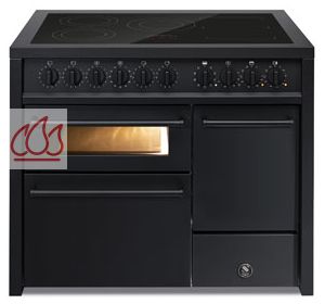 Piano de cuisson "Enfasi All Black" 100cm avec 3 fours (électrique multifonctions / traditionnel / pizza-pain) et une plaque de cuisson personnalisable. STEEL