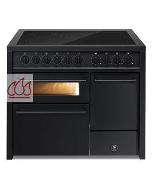 Piano de cuisson "Enfasi All Black" 100cm avec 3 fours (électrique multifonctions / traditionnel / pizza-pain) et une plaque de cuisson personnalisable. STEEL