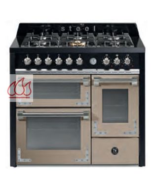 Piano de cuisson "Oxforf" 100cm avec 3 fours (électrique multifonctions / traditionnel / pizza-pain) et une plaque de cuisson personnalisable. STEEL