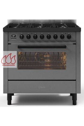 Piano de cuisson 90cm Pro Line avec 1 four et 6 foyers gaz - Edition limitée Grigio Lusso