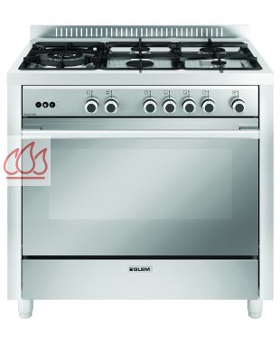 Piano de cuisson inox 90cm "Matrix" 5 foyers gaz dont 1 triple couronne et 1 four gaz multifonction  GLEM GAS