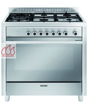 Piano de cuisson inox 90cm "Matrix" 5 foyers gaz dont 1 triple couronne et 1 four électrique multifonction  GLEM GAS
