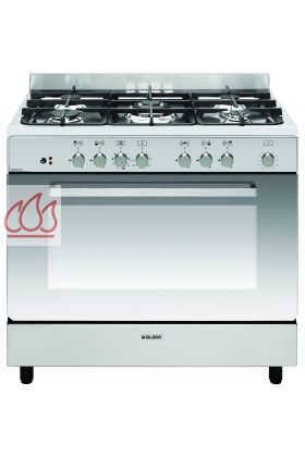 Piano de cuisson inox 90cm e-Cooker 5 foyers gaz dont 1 triple couronne et 1 four électrique multifonction 