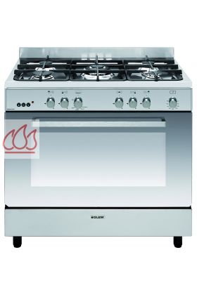 Piano de cuisson inox 90cm e-Cooker 5 foyers gaz dont 1 triple couronne et 1 four gaz 