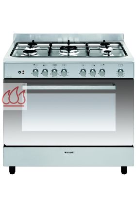 Piano de cuisson inox 90cm e-Cooker 5 foyers gaz dont 1 triple couronne et 1 four électrique multifonction 