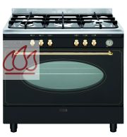 Piano de cuisson noir mat 90cm "Unica" 5 foyers gaz dont 1 triple couronne et 1 four gaz  GLEM