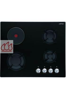 Plaque de cuisson mixte gaz et électrique 60cm noire 4 foyers encastrable 