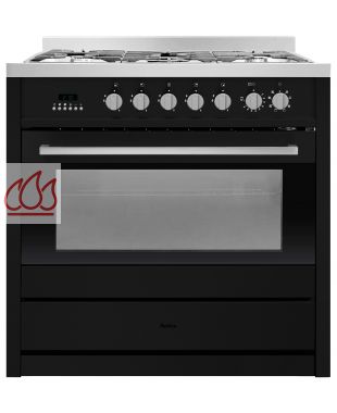 Piano de cuisson noir 90cm 5 foyers gaz et 1 four électrique multifonction AMICA