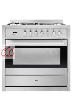 Piano de cuisson inox 90cm 5 foyers gaz et 1 four électrique multifonction