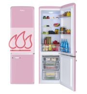 Combiné "Rétro" réfrigérateur congélateur double porte rose 244L AMICA