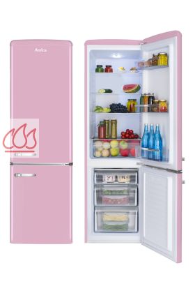 Combiné Rétro réfrigérateur congélateur double porte rose 244L