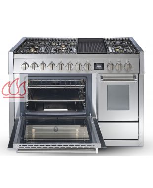 Piano de cuisson "Genesi" 120cm avec 2 fours (électrique multifonctions combi-vapeur et traditionnel) et une plaque de cuisson personnalisable STEEL