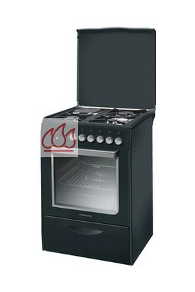 Cuisinière noire de 60cm à 4 foyers mixtes gaz/électrique et 1 four pyrolyse