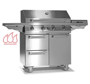 Barbecue 4 brûleurs gaz avec plan de travail en inox + bruleur wok STEEL