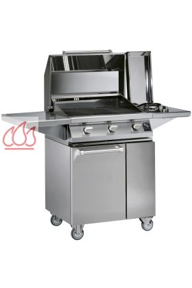 Barbecue 3 bruleurs gaz avec plan de travail en inox + bruleur wok