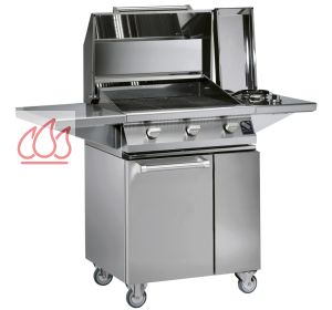 Barbecue 3 bruleurs gaz avec plan de travail en inox + bruleur wok STEEL