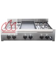 Plaque de cuisson pose libre inox 90cm "Genesi" 4 foyers gaz (dont 1 wok) et 1 plancha électrique en fonte STEEL CUCINE