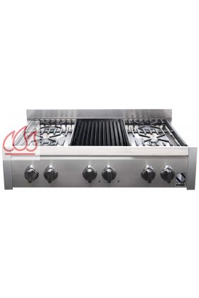 Plaque de cuisson pose libre inox 90cm Genesi 4 foyers gaz et 1 barbecue électrique en fonte