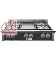 Plaque de cuisson pose libre inox 90cm "Ascot" 4 foyers gaz (dont 1 wok) et 1 plancha en fonte STEEL CUCINE