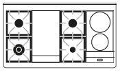 Table de cuisson 8 foyers : 1  foyer double couronne (4,2kw), 2 grands foyers (3kw chacun) et 1 petit foyer (1,8kw) + 2 foyers induction (2 foyers à 1,85kw) + 1 plancha(4.8Kw)
